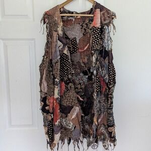 Mixed Media Patchwork Open Front Vest Truly Unique Boho Festival Hippie Fall